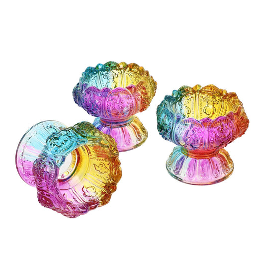 ABOOFAN 3 Pieces Small Colored Glass Buddhist Candlestick Holders, Lamp Candle Sticks for Religious and Home Décor