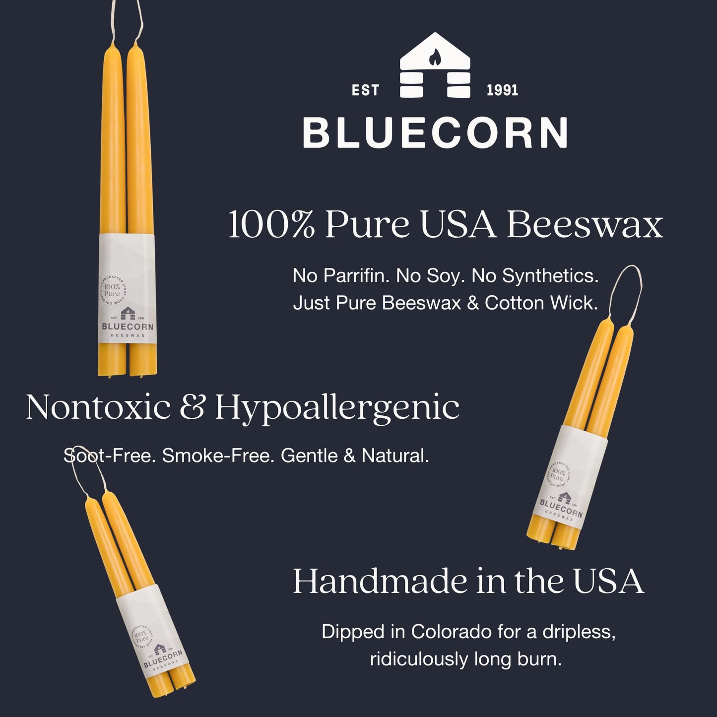 Bluecorn Beeswax Taper Candles, 100% Pure Natural Bees Wax, Pair of 12 Inch Light Blue Tapered Candlesticks, Clean Burning & Dripless, Fragrance Free, Long Lasting, Home Decor, American Made, 1 Count