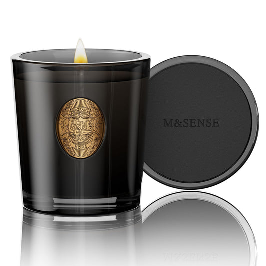 M&SENSE Natural Soy Candle | Oud Wood & Black | 9.2 oz, 50H Burn Time | Luxury Scented Candle for Relaxation, Gifting, Home Décor | Ideal for Bedroom, Office, Party Ambiance