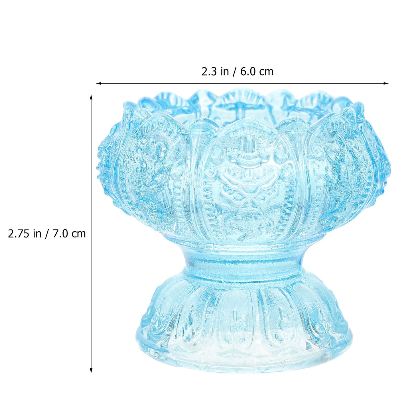 HOMOCONO 3pcs Glass Candleholder Set with High Base, Blue Red Pink Small Decorative Butter Lamp Holders for Desktop Religious and Home Décor