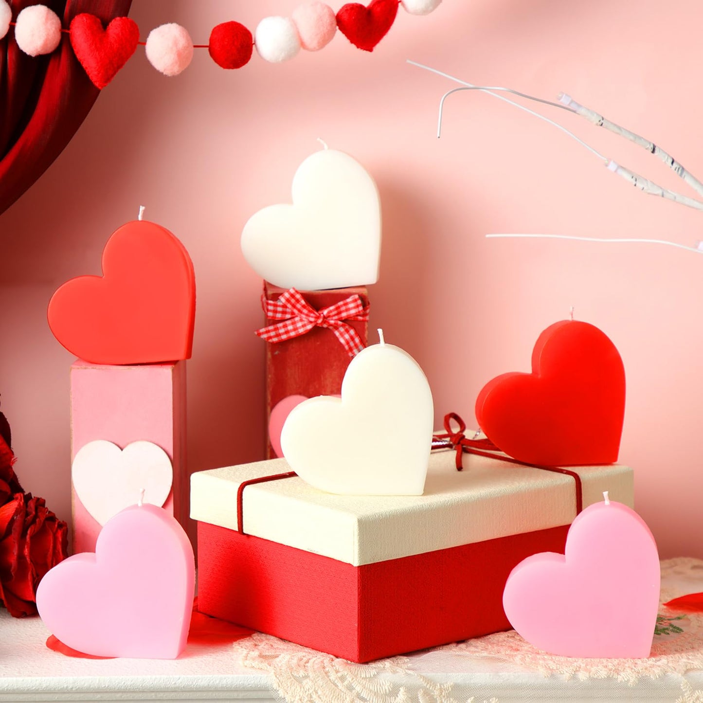 Mtlee 6 Pieces Valentine's Day Scented Candles Heart Shape Soy Candles Romantic Love Tealight Candle Gifts for Home Decor Valentine's Day Party Bedroom Room Table Decorations