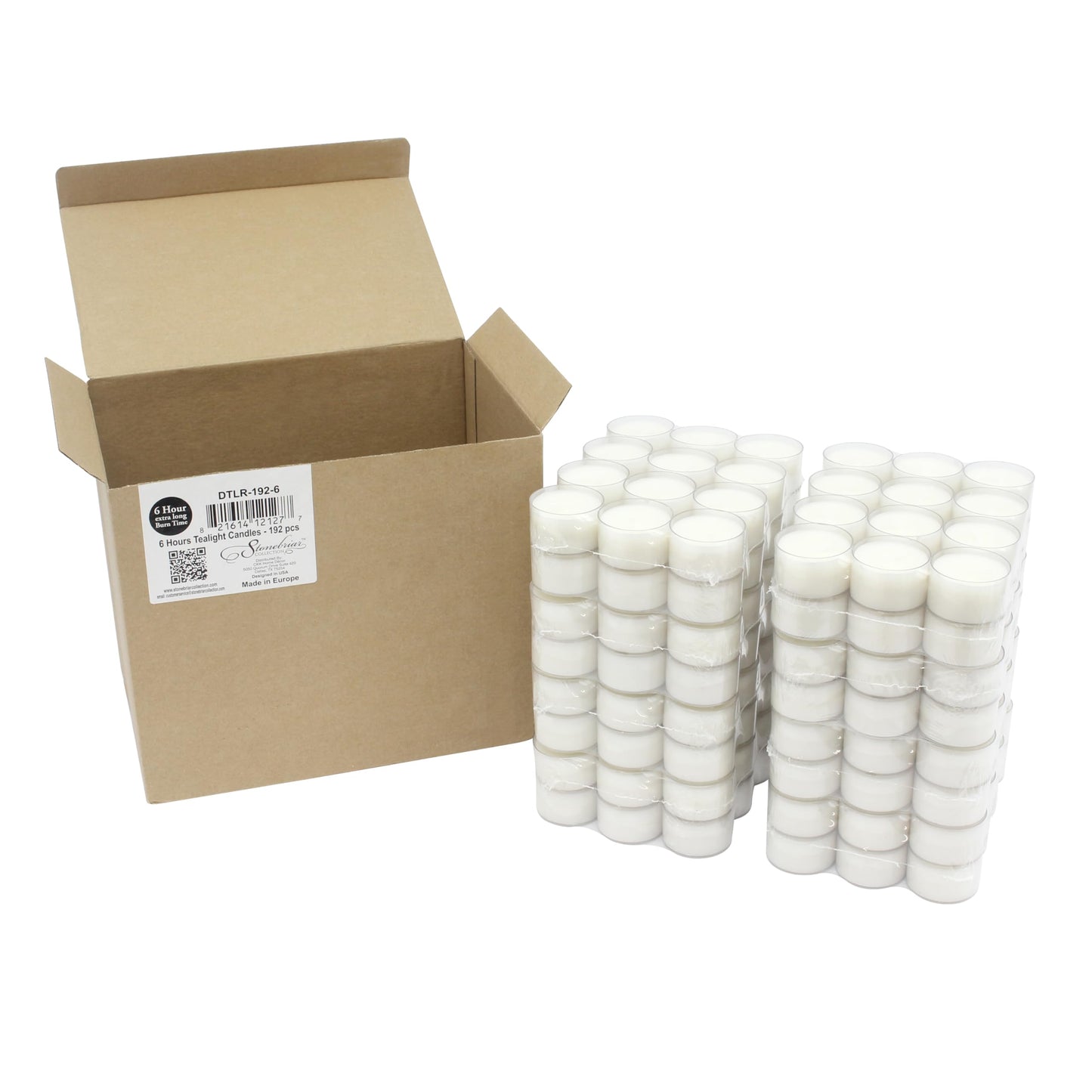 Stonebriar 200 Pack 8 Hour and 192 Pack 6-7 Hour Unscented Extended Burn Time Tea Light Candles