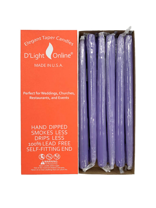D'light Online Elegant Unscented 12" Pale Lavender Taper Candles Premium Quality Hand-Dipped Tapered Candles, Dripless and Smokeless - Set of 12 Individually Wrapped (12 Inch, Pale Lavender)