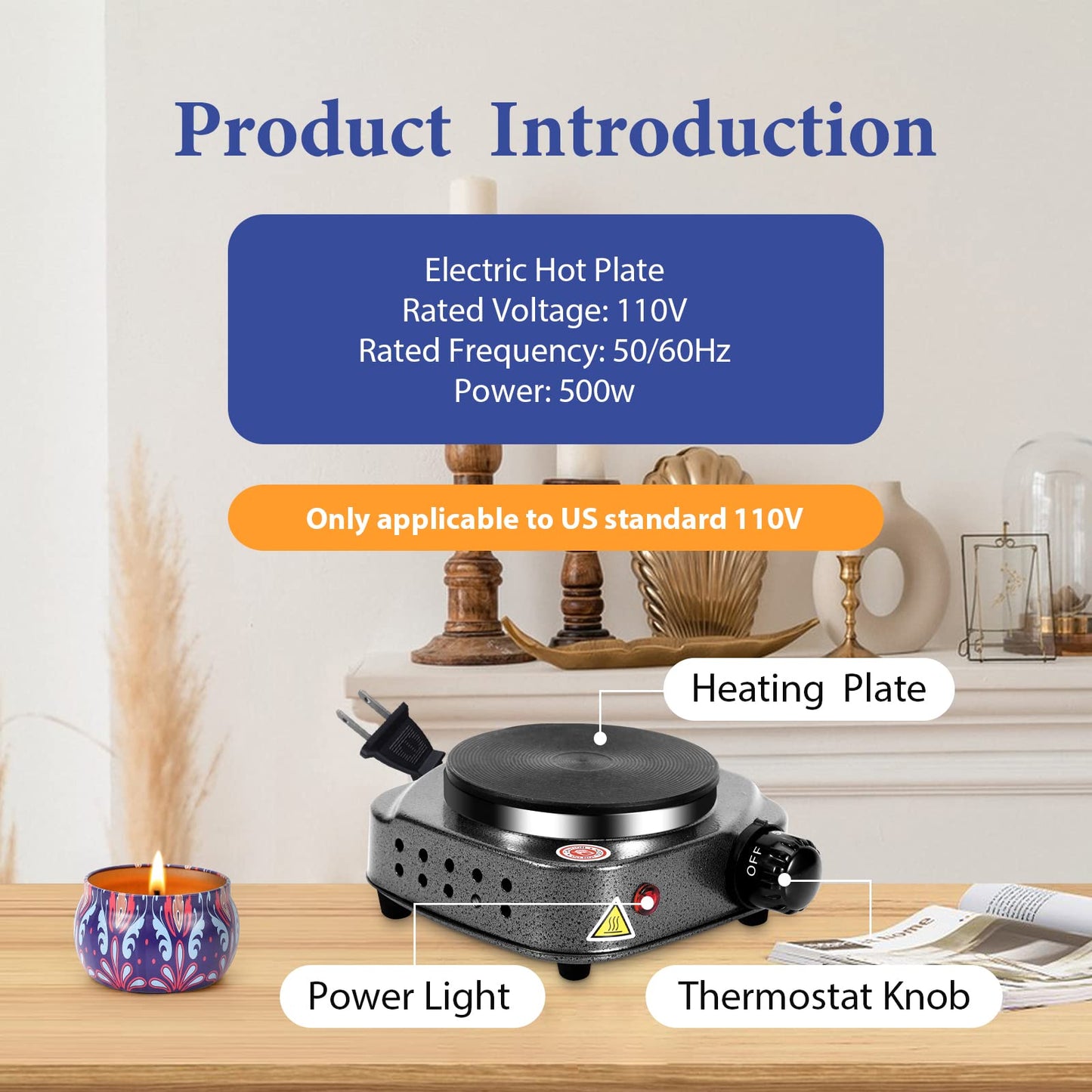 SAEUYVB Candle Making kit with Hot Plate,Candle Making Supplies,Candle Making Kit for Beginners with Melting Pot,Stirring Spoon and Anti-Scalding Pad Perfect Set Gift（Silver Gray）