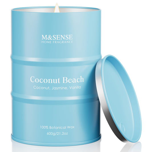 M&SENSE Coconut Beach Scented Candles Large Summer Candle, Natural Soy Candles 21.2oz Beach Candle,Aromatherapy Candle for Stress Relief Meditation Relaxing