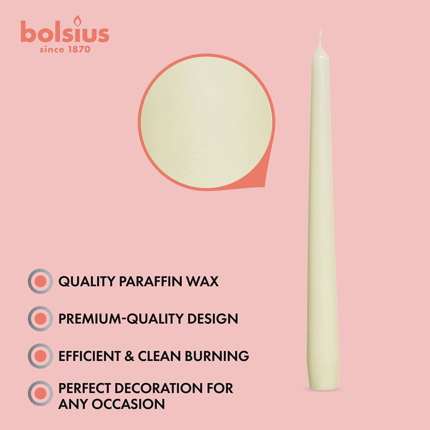 BOLSIUS Ivory Taper Candles - 12 Pack Individually Wrapped Unscented 10 Inch Dinner Candle Set - 8 Burn Hours - Premium European Quality - Smokeless & Dripless Household Wedding & Party Candlesticks