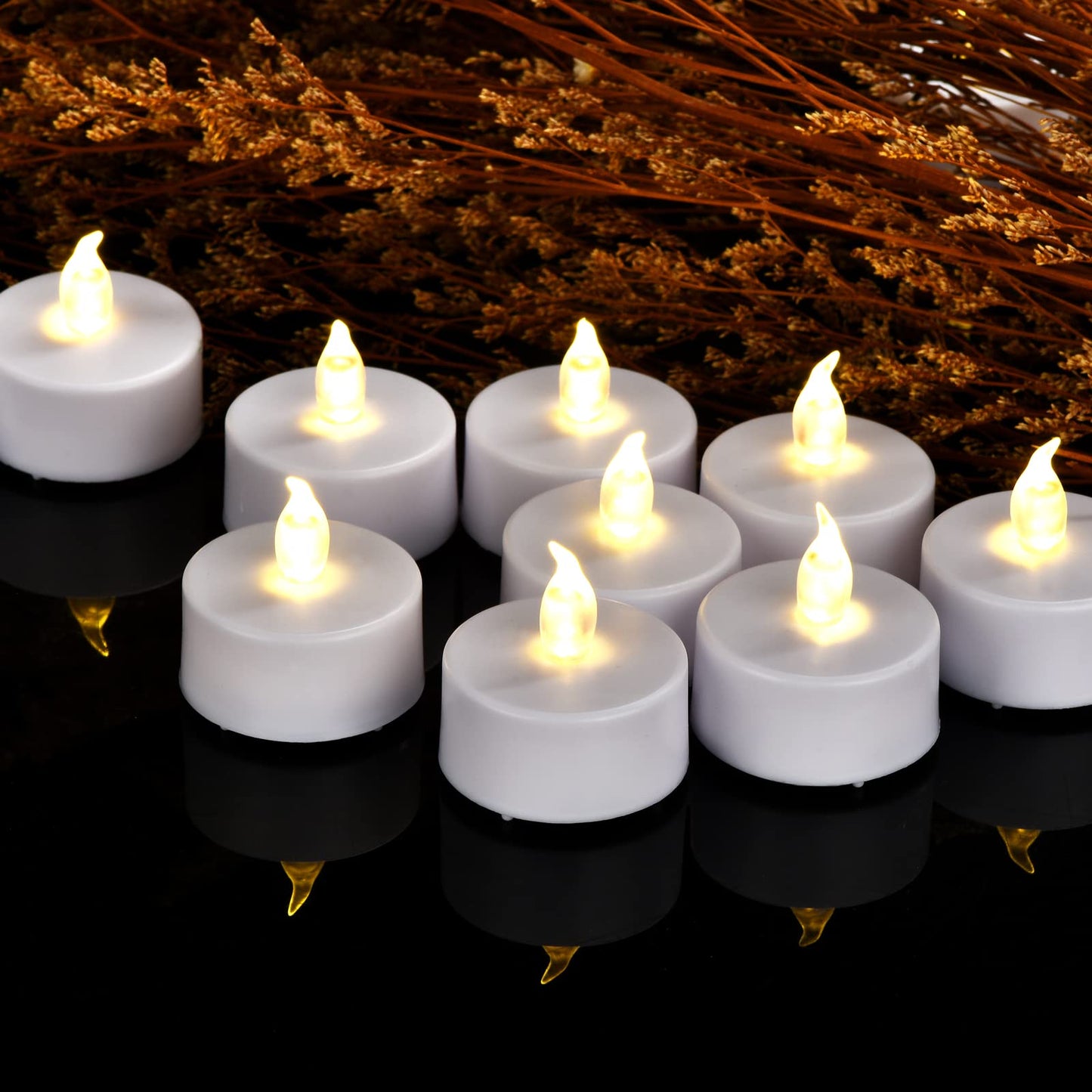 Flameless Tea Lights Candles 50/100/150 Packs LED Battery Operated Electric Votive Fake Candles Realistic Flickering and 200+ Hours Long Lasting Bright for Celebrations Festivals (50 Packs, White)