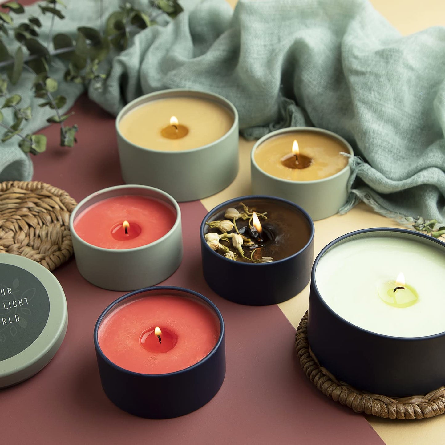 Hearth & Harbor Tin Candle Jars for Making Candles - DIY Candle Containers with Lids - Metal Candle Jars - Bulk Tins Storage for Candle - (24 Pieces) - (8 Ounces) - Solid Navy and Sage