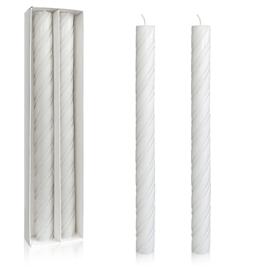 Dripless Taper Candles Unscented White Spiral Candles Smokeless 10 Inch Long Lasting Burn Candlesticks for Home Decoration Christmas Gifts(2Pcs)