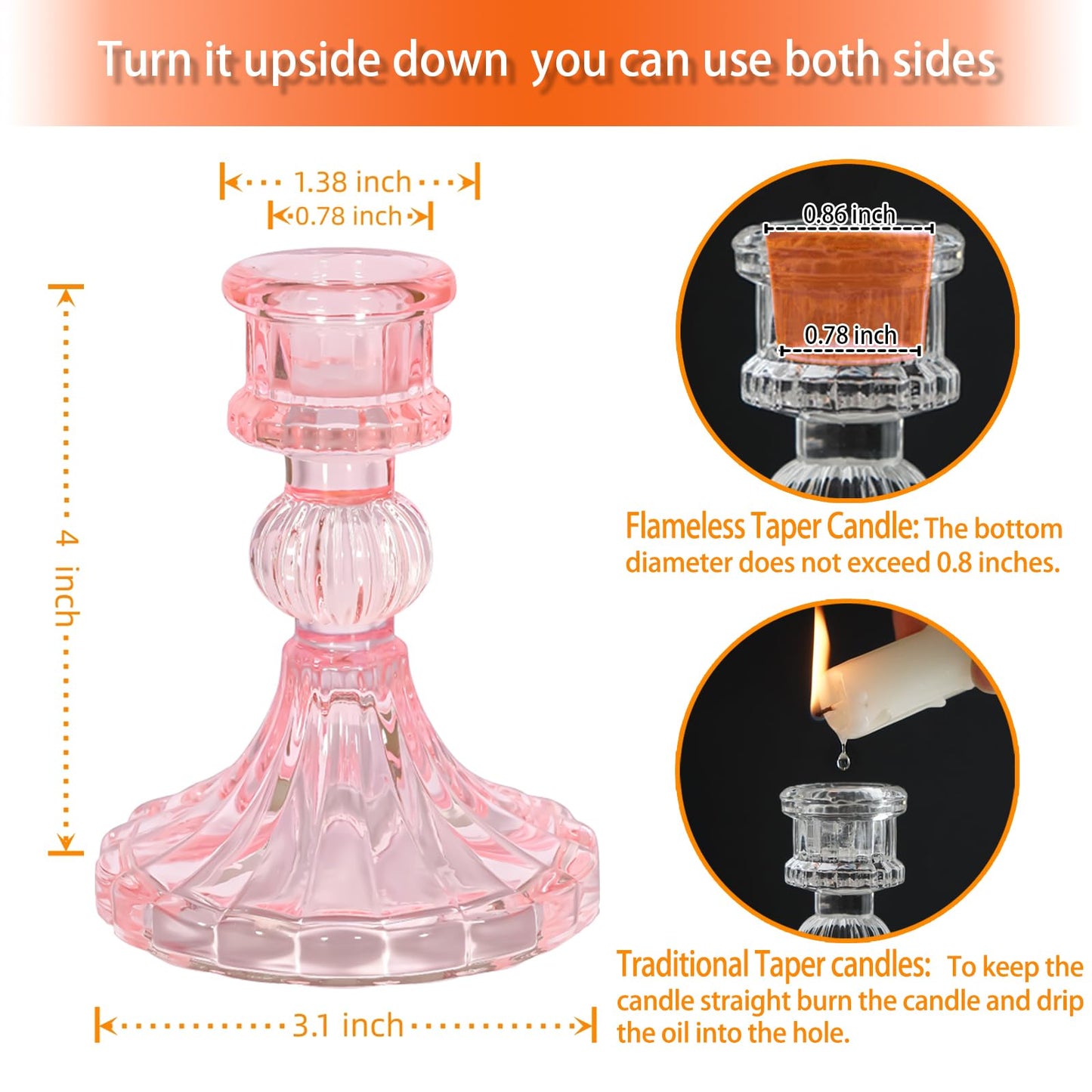 ECHFSM Glass Candlestick Holder,Striped Taper Candle Holders,Set of 6 Candle Stand for Table Centerpieces, Home Decor,Weddings,Festival and Parties (Pink Stripe Pattern)