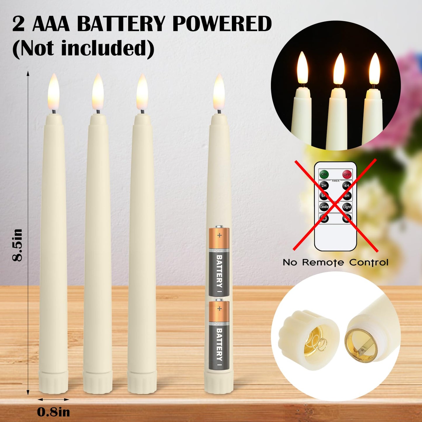 Baquler 60 Pcs Flameless Taper Candles LED Taper Candles Flickering Bulk Ivory LED Candlestick for Easter Wedding Church Halloween Christmas Party Decor Table Centerpiece, 8.5 in, No Batteries