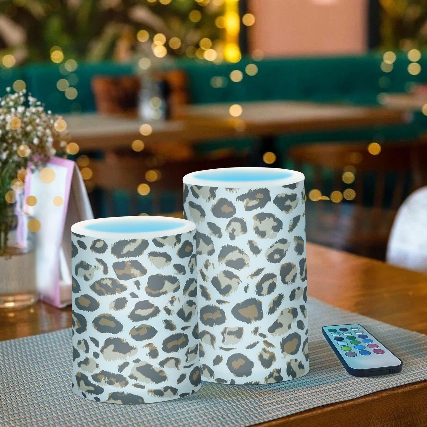 GUIJI Leopard Print - White Flameless Candles, Set of 2, Battery Operated, Pillar Candles for Home Decoration, Christmas, Party