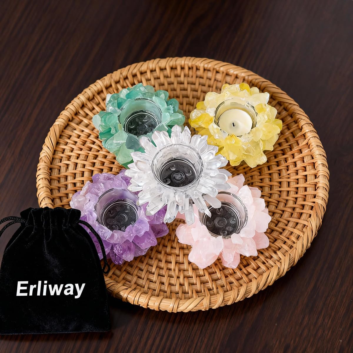 Erliway Natural Raw Dream Amethyst Crystals, Raw Crystal Tealight Candle Holder Crystal Stone Candle Stand High Energy Geode Votive with Healing Effects (Not Included Candle)