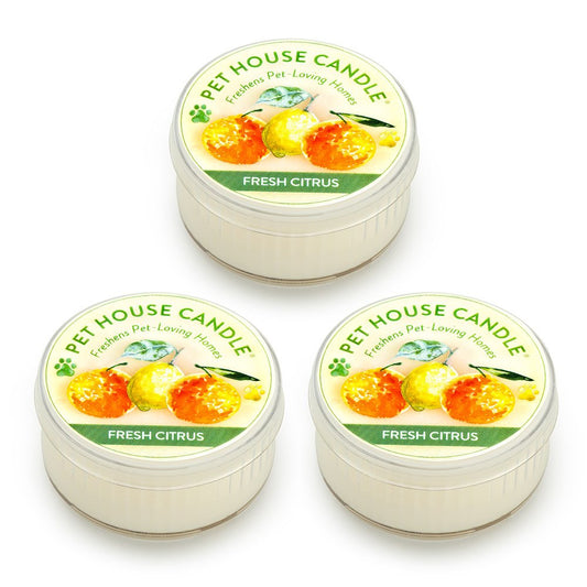 Pet House Mini Candles for Pet Odor Made with Natural Soy Wax, Plant Based, Dog and Cat Friendly Scented Candles, Fresh Citrus Pack of 3