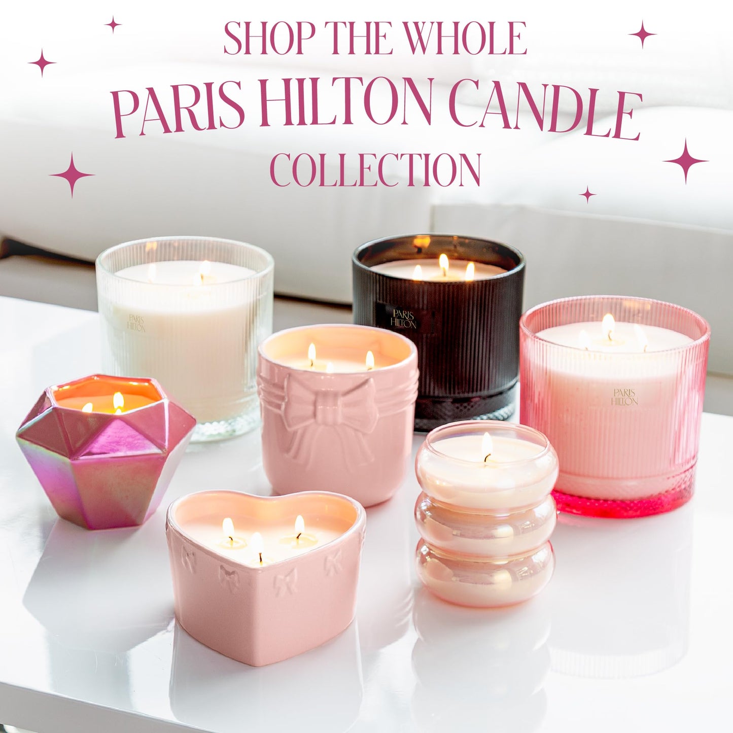 Paris Hilton Pink Spritz Scented Candle, Pink Ceramic Vessel with Embossed Bow Detail, Premium Plant Wax Blend, Cotton Wick, 22 Ounce