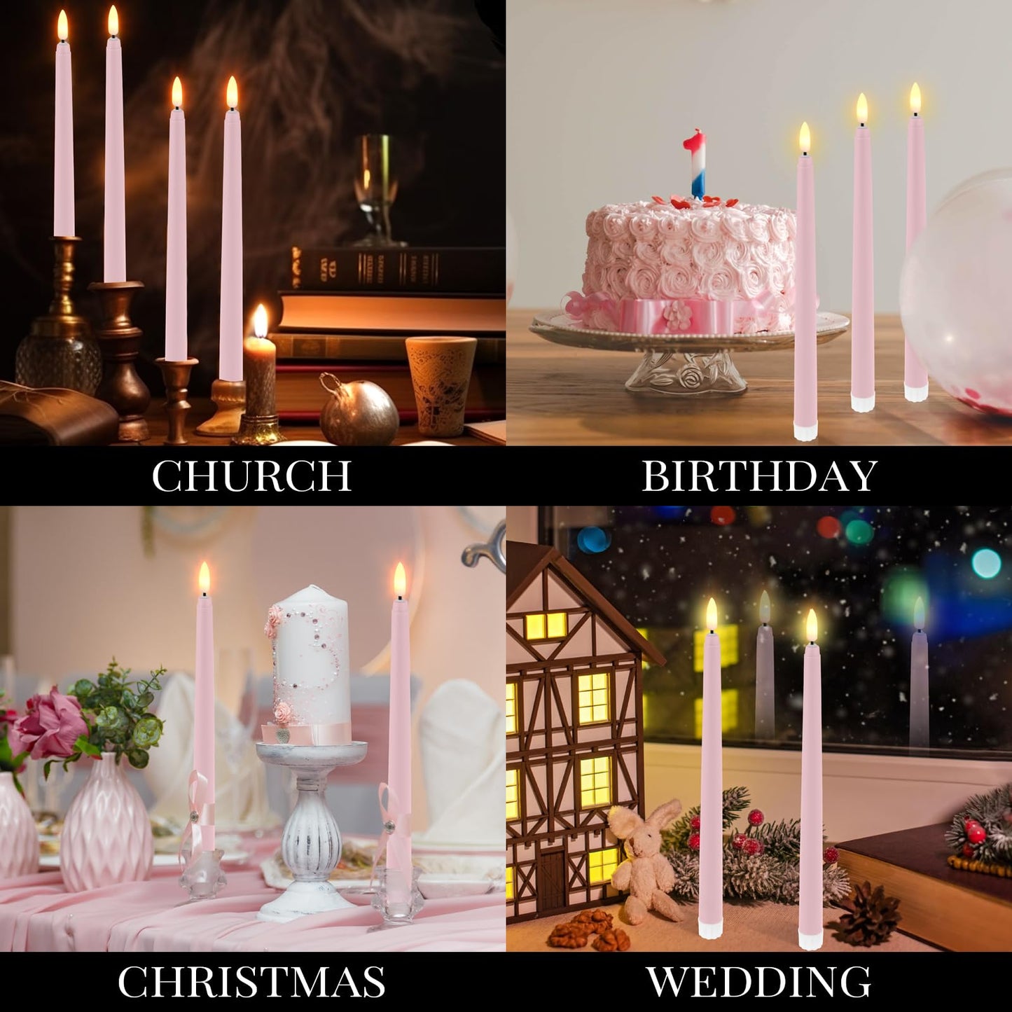Macarrie 24 Packs Flameless Taper Candles Battery Operated Fake 11 Inch Long Candlelight LED Flameless Candlesticks Flickering Tapered for Spring Summer Wedding(Pink)