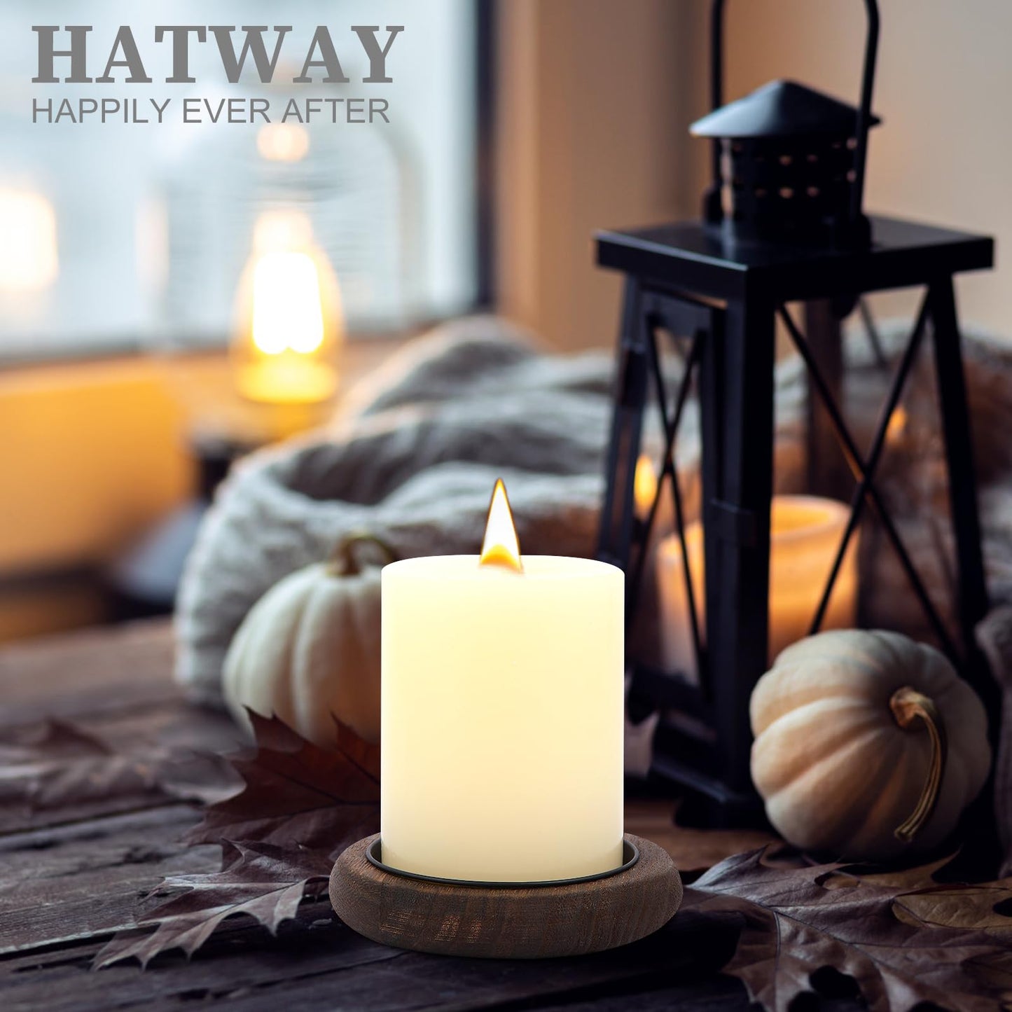 Hatway Wood Candle Holder Farmhouse Decor Wooden Pillar Candles Tray for Table Centerpiece Small Decorative Tray Riser Round Wooden Plate Pedestal Stand for Coffee Table for Christmas Decor Mu-2