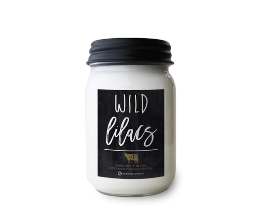 Milkhouse Candle Company Wild Lilacs Soy Candles - Lilacs | Jasmine & Lily | Verdant Greens Scented - 13 oz Mason Jar with Lid, 70+ Hour Burn Time, Made in the USA