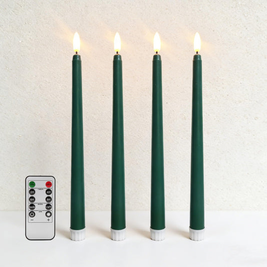 Ni-JASW Green Flameless Taper Candles with Remote, Flickering Battery LED Candlesticks Spring Home Decor Set of 4