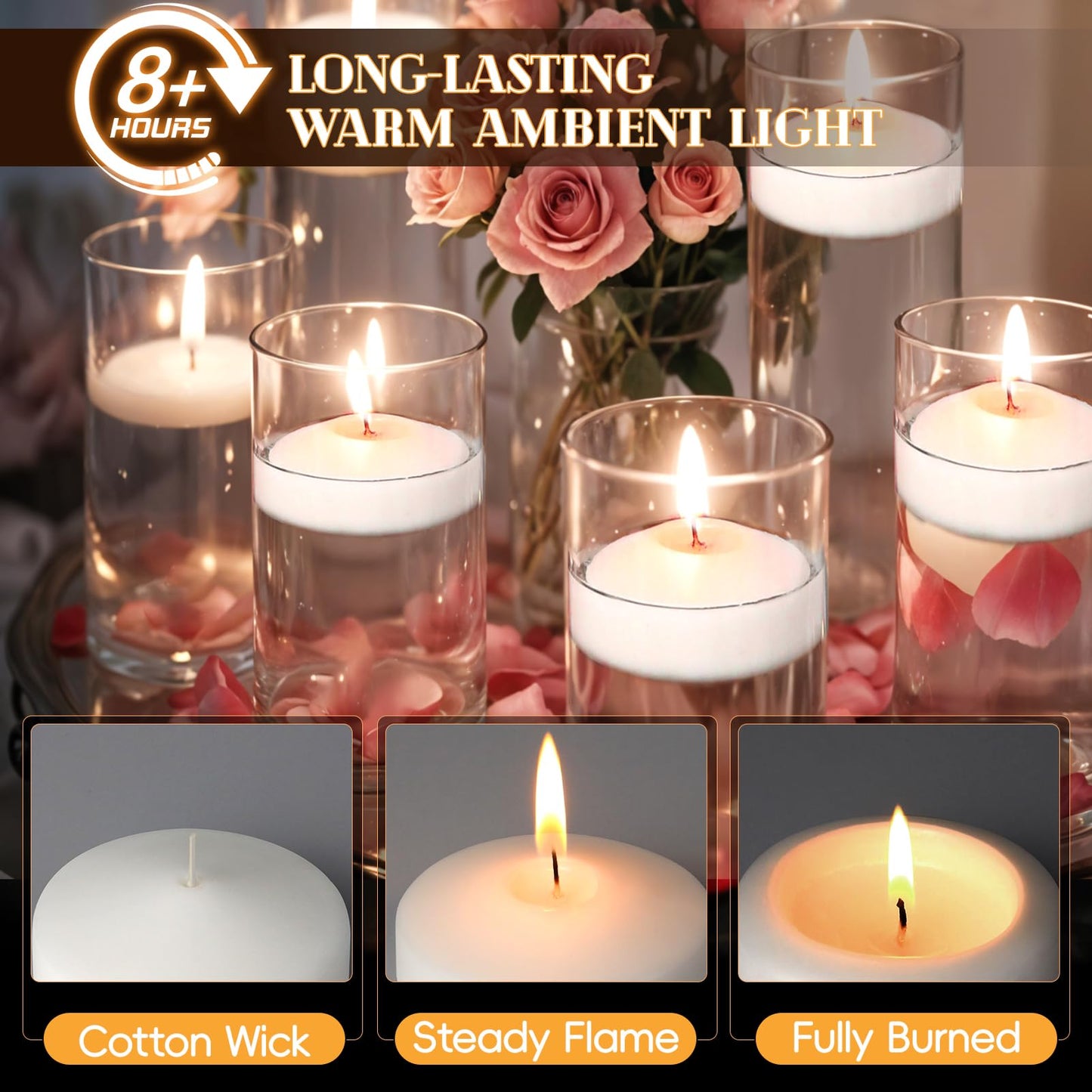 GINITIRI 3 inch White Floating Candles, 60 Pack Unscented Floating Candle,8-9 Hours Burning Floating Candles for Centerpieces, 3" Water Candles for Cylinder Vases, Wedding, Party