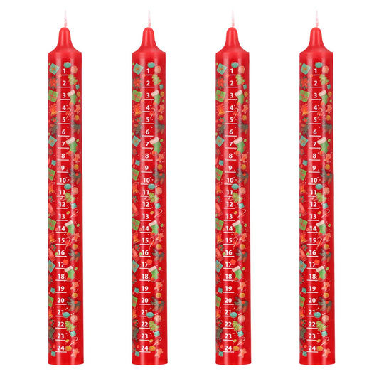 Nuanchu 4 Pcs Advent Festive Christmas Calendar Candle 24 Numbers Countdown to Christmas Red Advent Candle for Xmas Gifts(Classic)