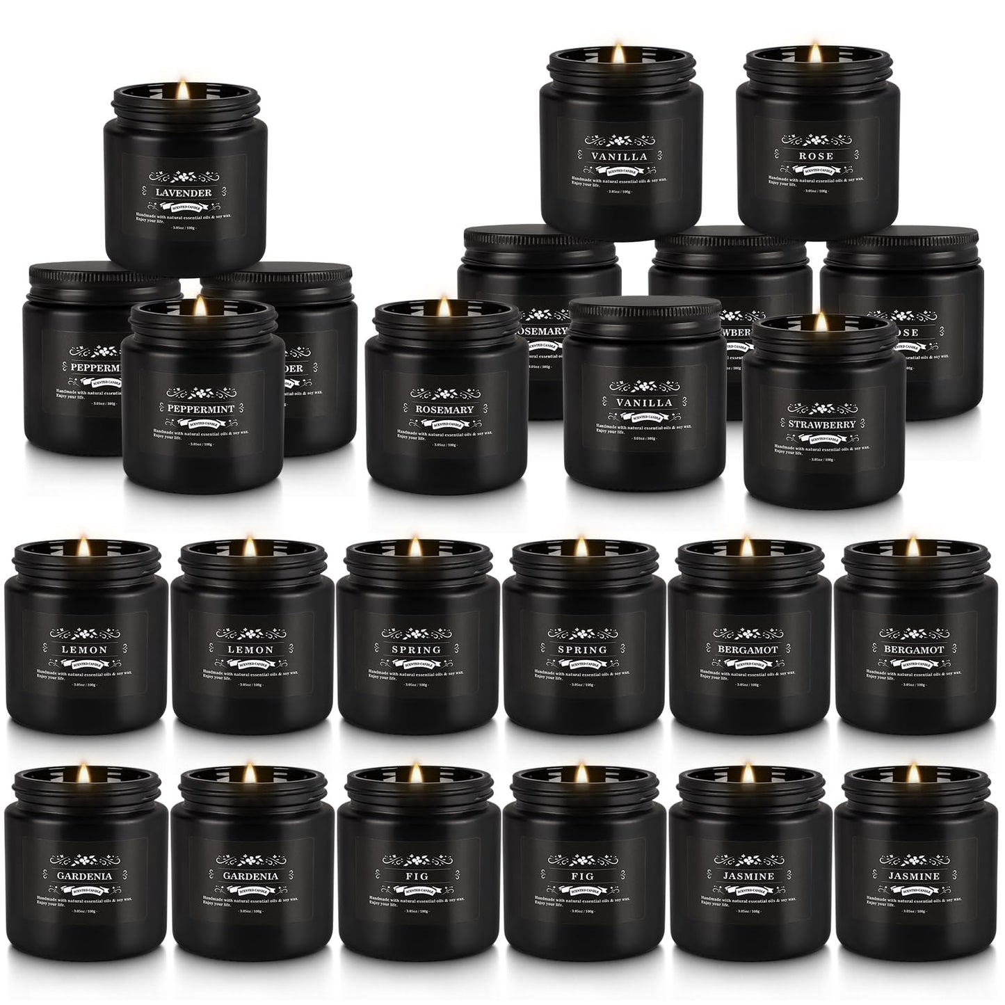 Scented Candle Set 24 Pack,Black, Candle for Home Scented, Odor Eliminating, Stress Relief, Long Lasting Soy Wax Gift Set