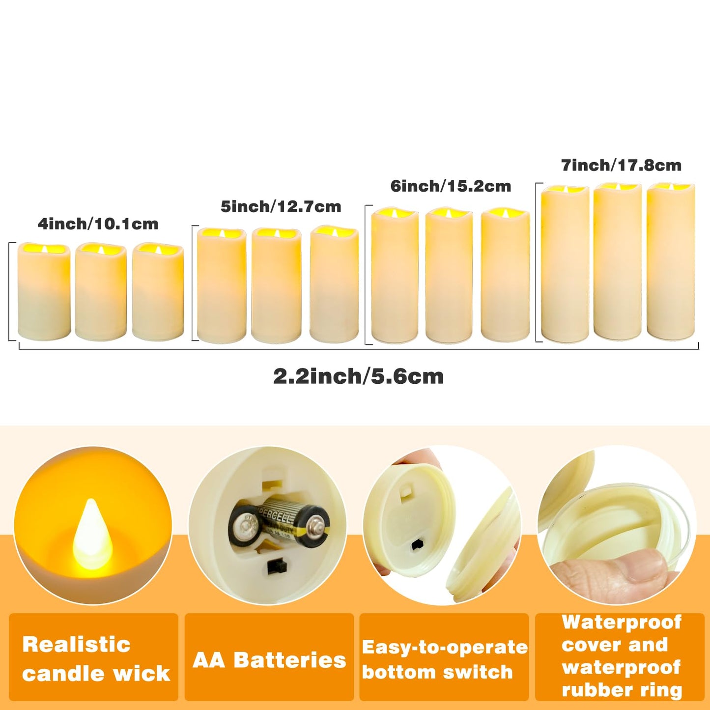 YIWER Plastic Waterproof Flameless Candles Set of 24: Battery Operated Candles Ivory Flickering Pillar Candles Include 4"/5"/6"/7" with 10-Key Remote 2/4/6/8H Timer Function