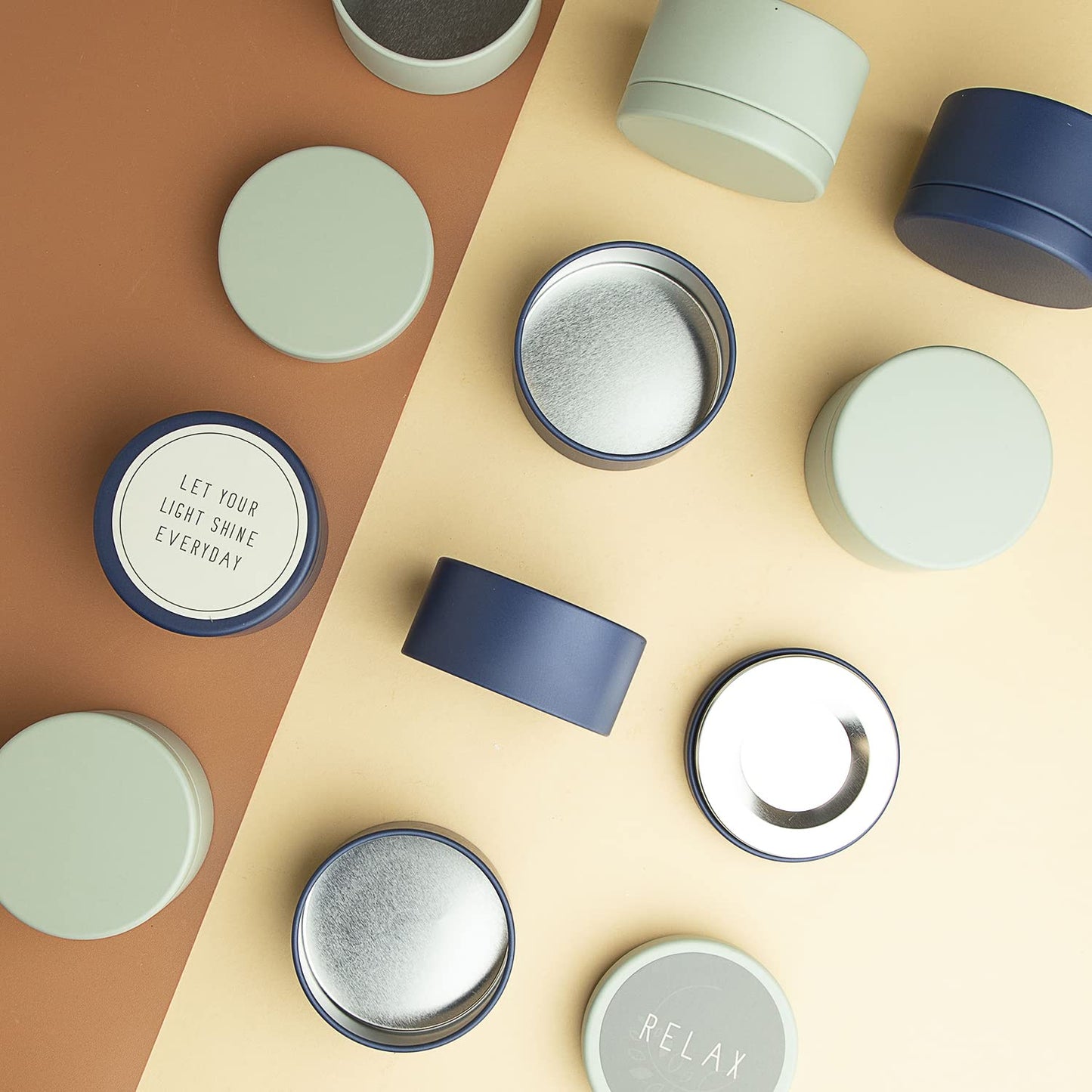 Hearth & Harbor Tin Candle Jars for Making Candles - DIY Candle Containers with Lids - Metal Candle Jars - Bulk Tins Storage for Candle - (12 Pieces) - (8 Ounces) - Solid Navy and Sage