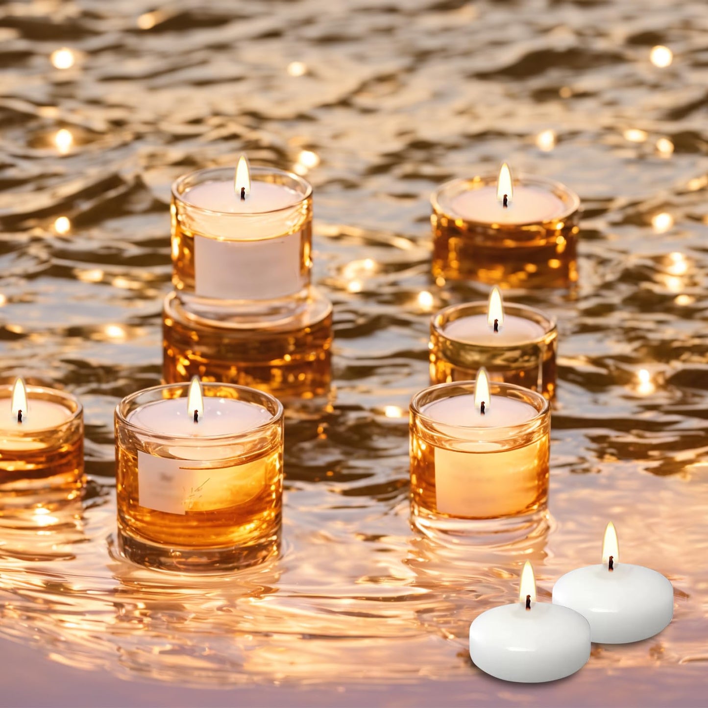 White Floating Candles 2 inch, 6 Pack Floating Candles 5-6 Hours Long Burning, Unscented Floating Candles for Centerpieces for Wedding, Proposal Decorations, Romantic Night Set (6 pack, white, 2 inch)