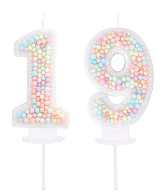 EAKE 19th Birthday Candle Macaron Glitter 3D Pastel Number 19 Candles for Birthday Cakes Girl Women Sweet Theme Birthday Wedding Anniversary Party Cake Decoration