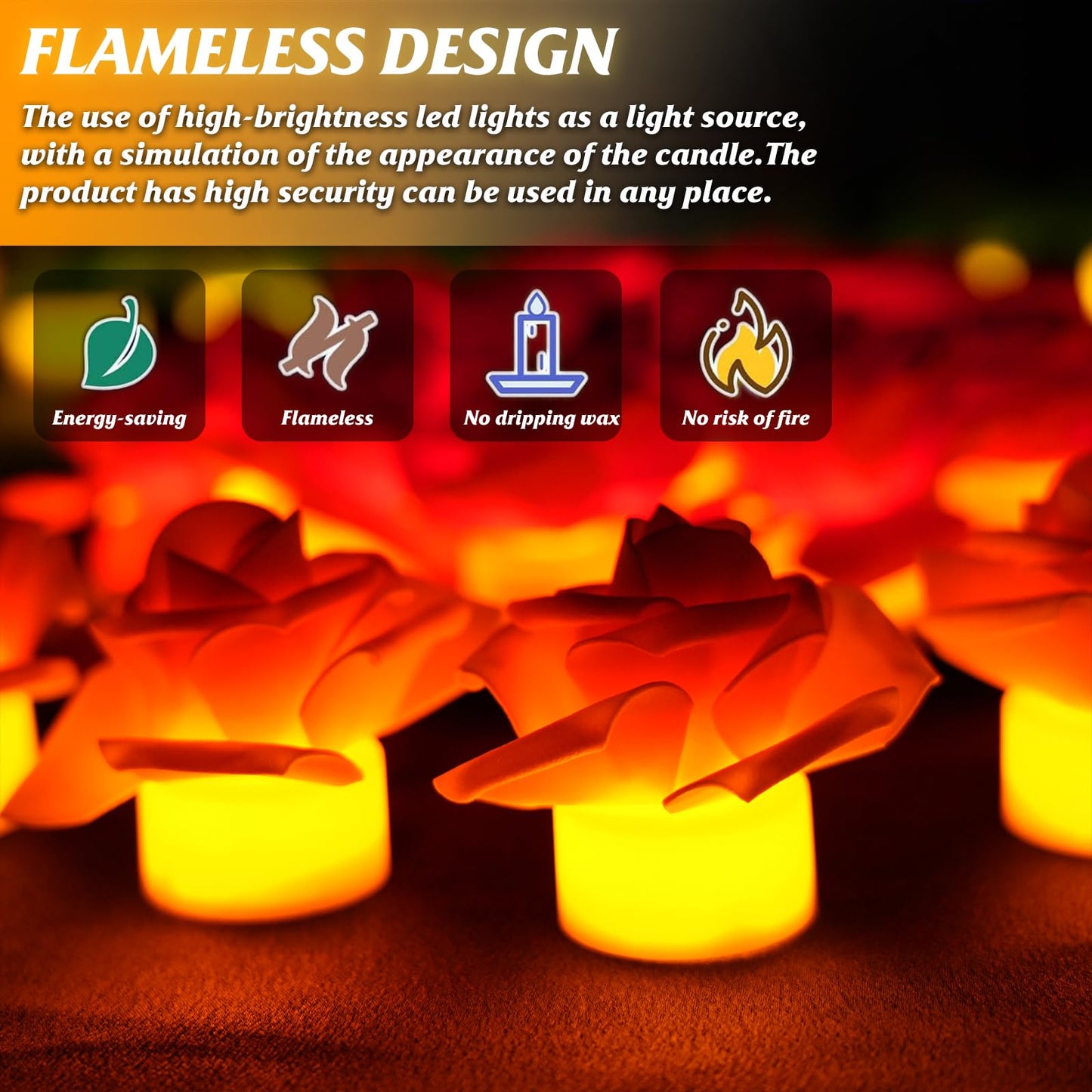 SupBri 12 Pack Led Candles with Artificial Flowers, 200+Hour Battery Operated Tea Lights Candles for Centerpiece Table, Party, Wedding Decorations(White)