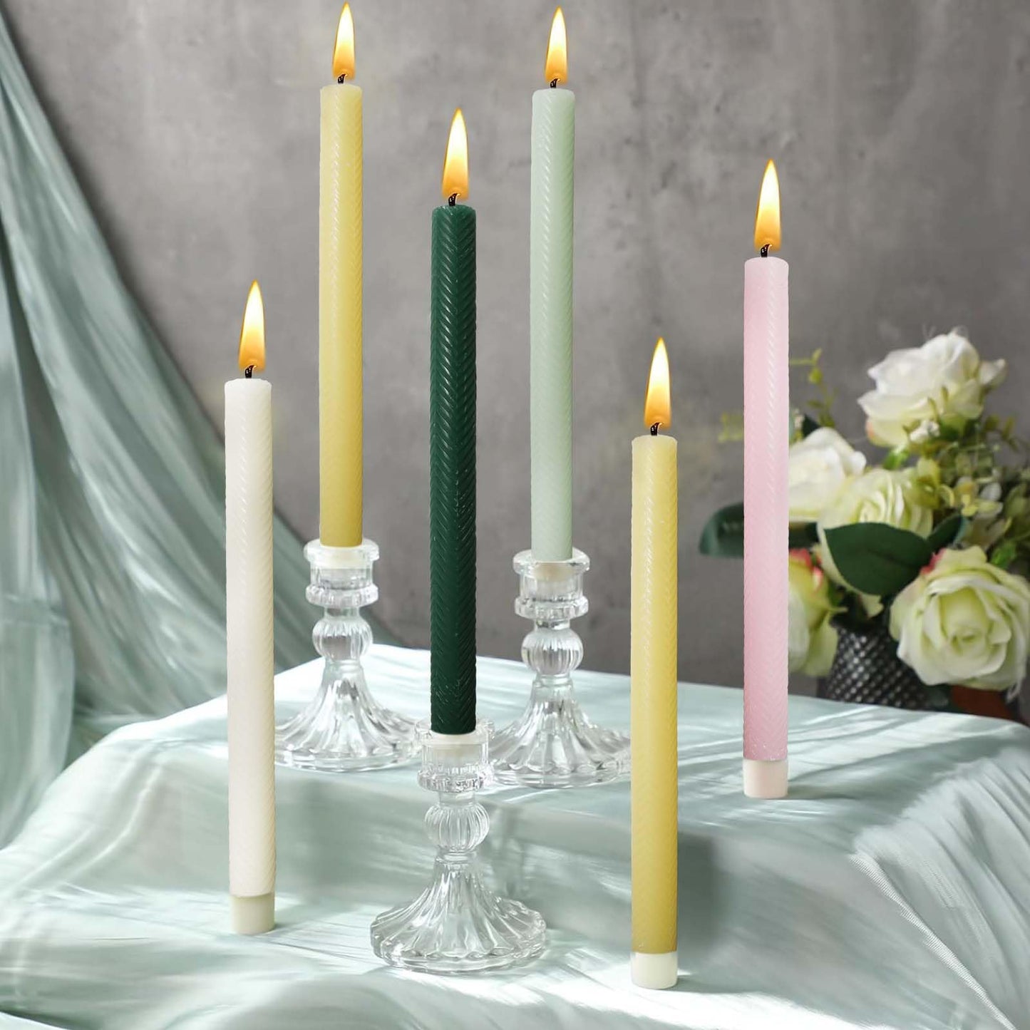 10in Arrow Taper Candles Set of 2 Pack Striped Tapered Candle,Decorative Threaded Candle for Dinner Party Wedding,Kitchen Decors,Christmas,Halloween (2, Arrow Light Pink, 10in)