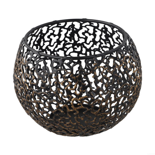 Gold Metal Candle Holders, Vintage Hollow-Out Design for Votive Tealight or Small Pillar Candles, Desktop Decoration Home & Office Décor(Black)