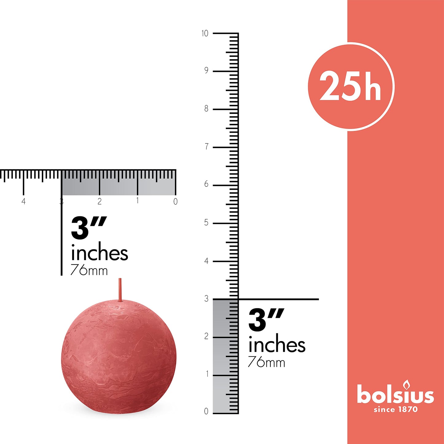 BOLSIUS 3 Pack Blossom Pink Rustic Ball Pillar Candles - 3 Inch - Premium European Quality - Includes Natural Plant-Based Wax - Unscented Dripless Smokeless 25 Hour Party Décor Candles