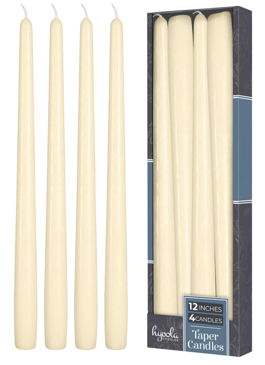 Hyoola Tall Taper Candles - 12 Inch Wool White Unscented Dripless Taper Candles - 10 Hour Burn Time - 4 Pack