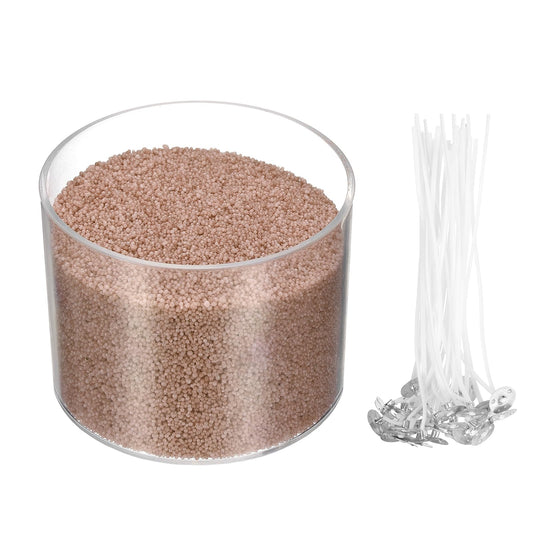 MECCANIXITY Pearled Sand Candles with 50 Pcs Wicks 21Oz / 600g Candle Beads Refillable Powder Sand Wax Making Kit for Thanksgiving Christmas Wedding Party DIY Home Crafts, Brown
