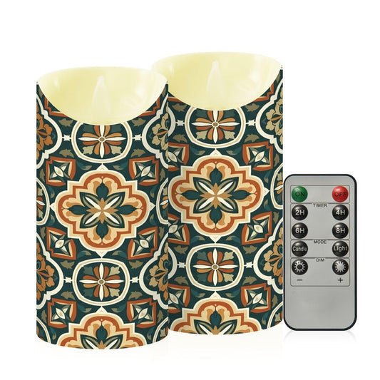 Gravopti Vintage Tile 2 Pack Flameless LED Pillar Candles with Remote & Timer, Battery Operated, Flickering Wax Candle for Wedding, Romantic Home & Party Decor