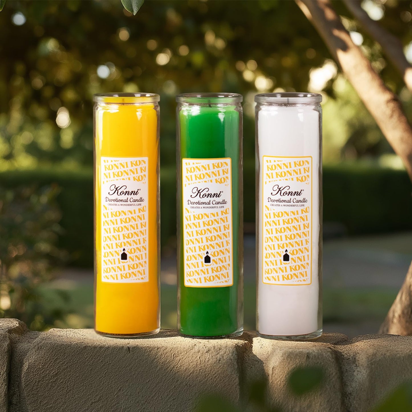 KONNI 2x8 Inch White Pillar Candles in Glass Set of 3, Devotional Prayer Candle, Unscented Religious Candles, 105 Hours Emergency Long Burning, Ideal for Memorials, Vigil, Blessing