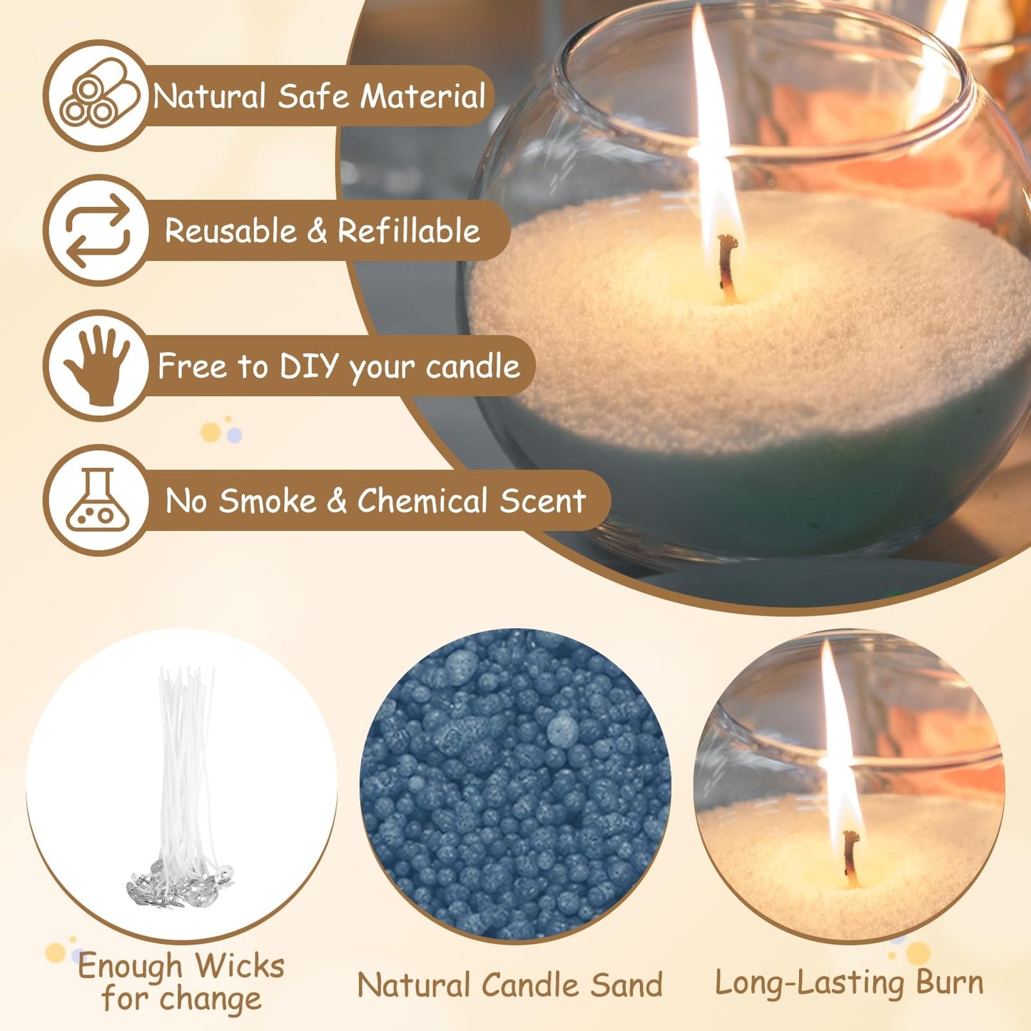 MECCANIXITY Pearled Sand Candles with 50 Pcs Wicks 21Oz / 600g Candle Beads Refillable Powder Sand Wax Making Kit for Thanksgiving Christmas Wedding Party DIY Home Crafts, Sea Blue