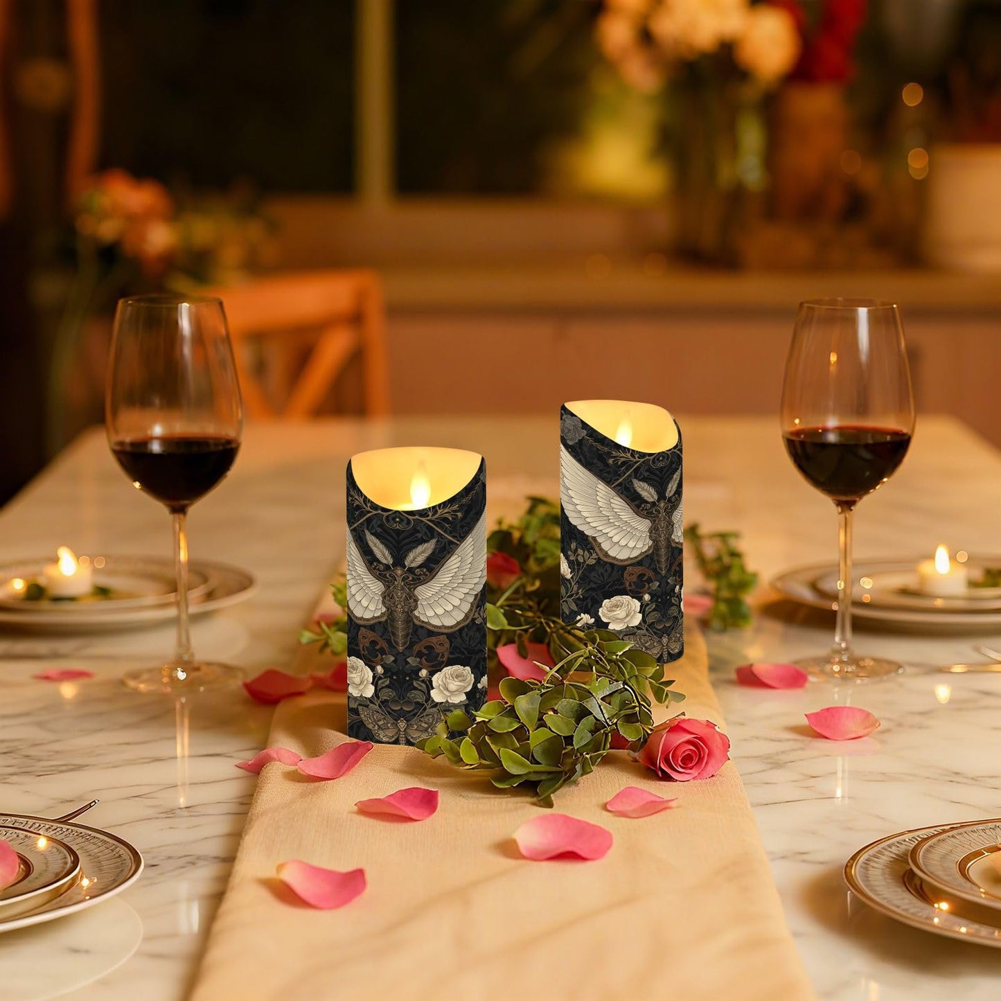 ALAZA Gothic Pattern Flameless Candles with Remote Timer,LED Flickering Battery Operated Electric Pillar Tea Light Candles for Wedding Table Christmas Decorations 3" x3.9"