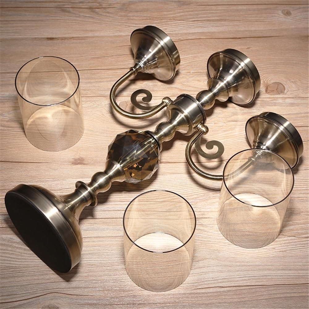 Candlestick Holders Retro Metal Glass Three-Head Candlestick Light Luxury Home Decoration Ornaments Candle Holder Candle Holders(Small)