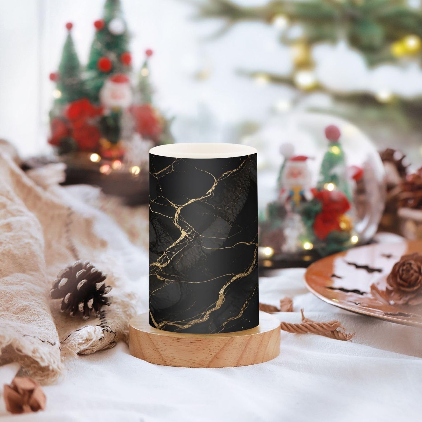 KGLDSNM Black Gold Marble LED Flameless Flickering Candle with Remote Timer Battery Operated for Indoor Outdoor Party Holiday Home Decor 2 Pack