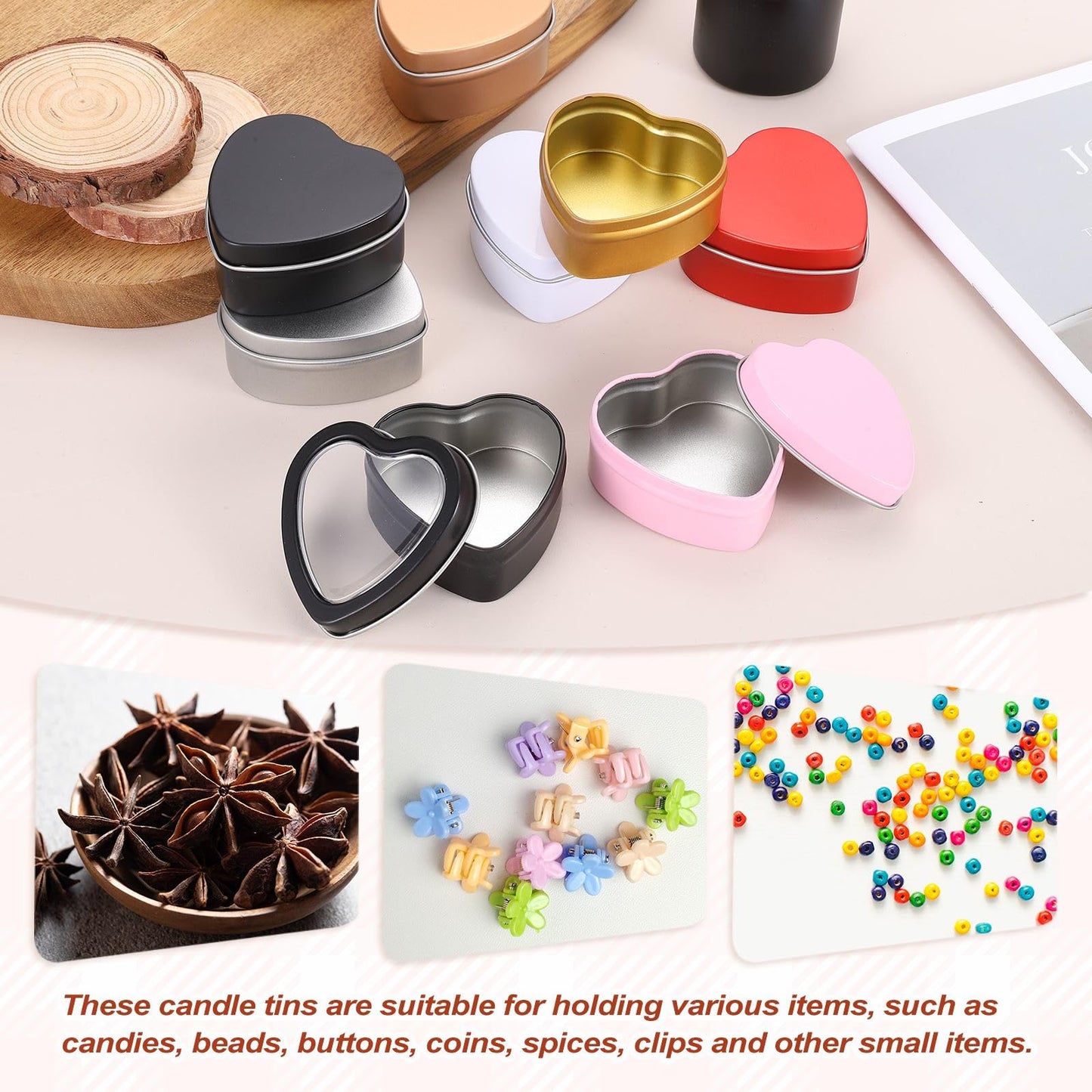 MECCANIXITY Heart Shaped Candle Tins, 2 oz Empty Metal Tin Cans Candles Containers for Candle Making Candies Gifts DIY Crafts, Black, Pack of 8