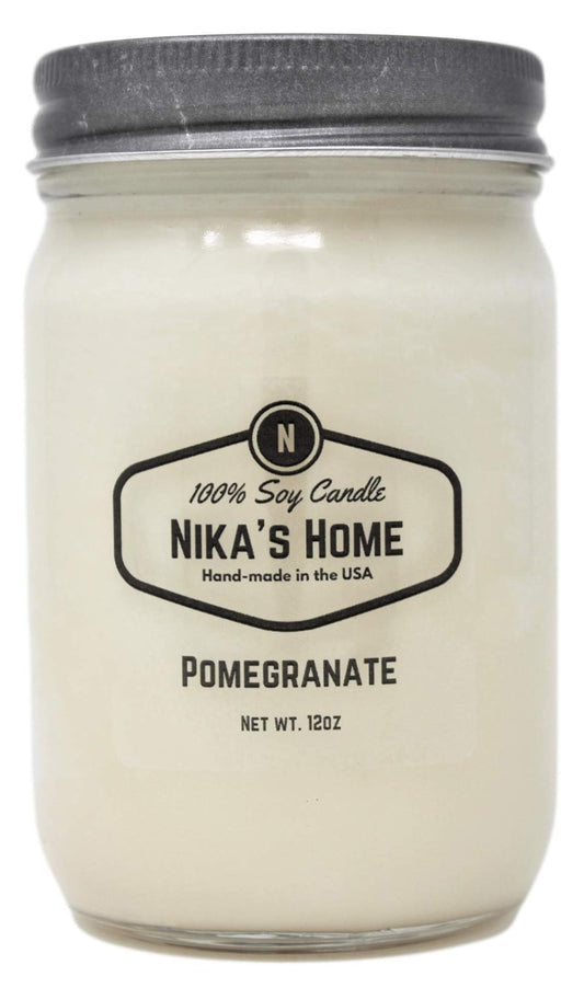 Nika's Home Pomegranate Soy Candle 12oz Mason Jar Non-Toxic White Soy Handmade Long Burning 50-60 Hours Highly Scented All Natural Candles Clean Burning Large Candle Gift Décor