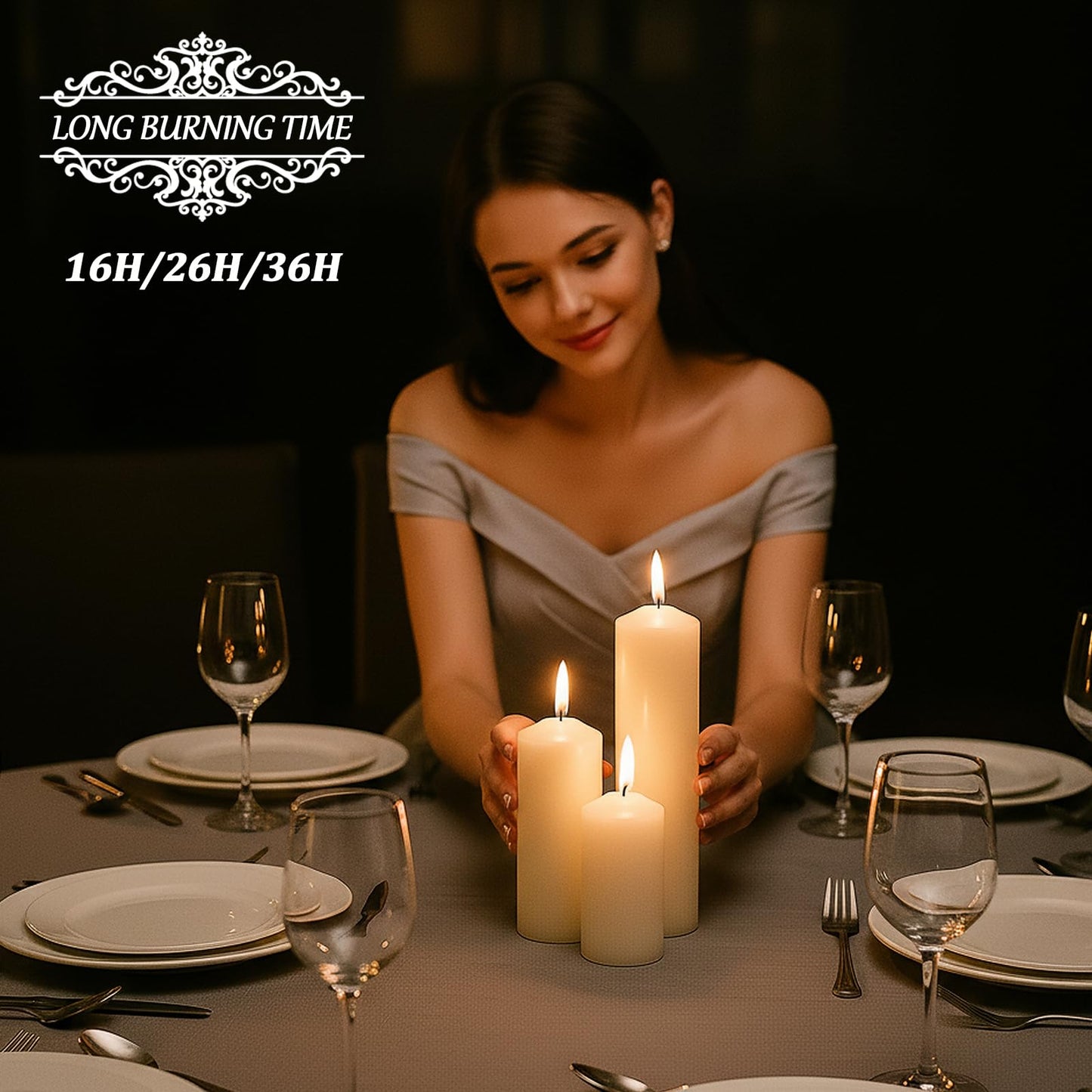 Veiuwa 18 Pcs White Pillar Candles Bulk Set，Hurricane Candles，2x3 2x4 2x6 Inch - 12 Each Size，Dripless Unscented Smokeless，Gives You a Better Atmosphere When Organizing an Event Party.