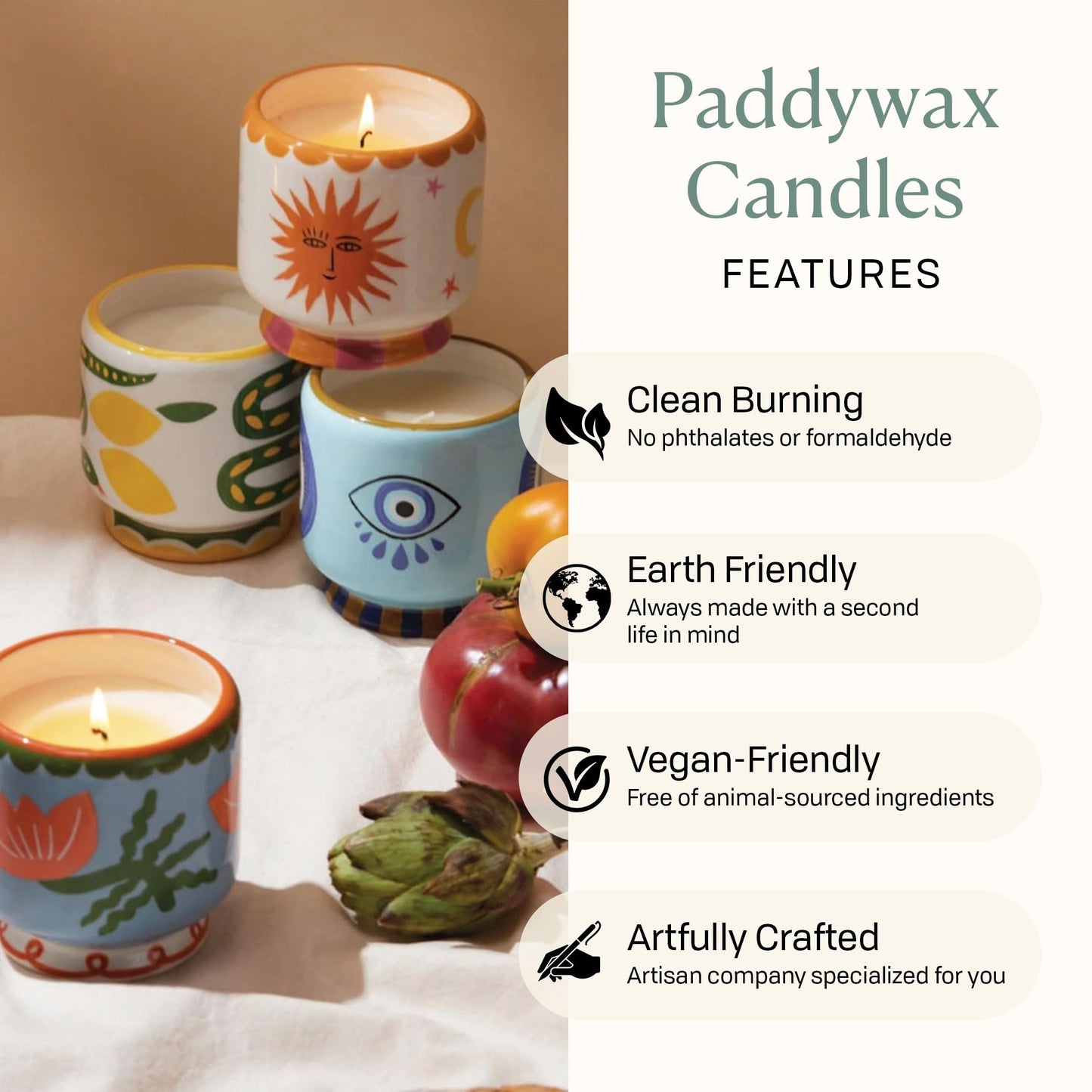 Paddywax Scented Candles Dopo Hand-Painted Ceramic Luxury Artisan Candle, 8-Ounce, Eye - Incense & Smoke