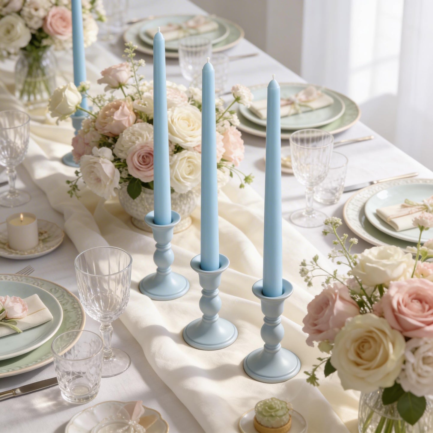 Viyffo Taper Candles, 10 Inch, 12 Pack, Sky Blue – Unscented, Dripless & Smokeless Design, Up to 8 Hour Burn – Long Tall Taper Candlesticks for Wedding, Dinner & Home Decor