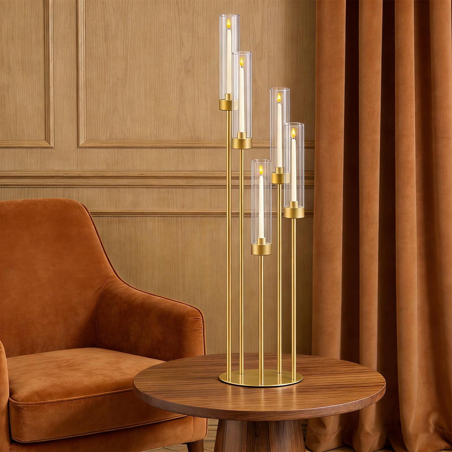 35in 1 Set Gold Candelabra Candle Centerpieces for Tables Candlesticks Holder Wedding Centerpieces Table Decorations Acrylic lampshade Fit 0.9" LED Candle