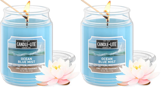 CANDLE-LITE Scented Ocean Blue Mist Fragrance, One 18 oz. Single-Wick Aromatherapy Candle with 110 Hours of Burn Time, Light Color (Individual Box) (Pack of 2)