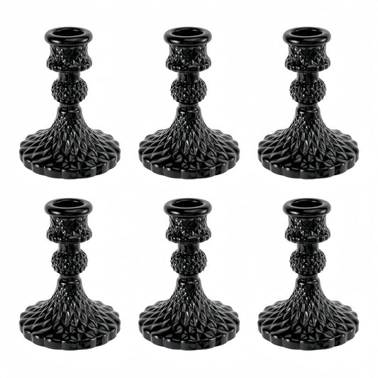 ECHFSM Glass Candlestick Holder,Striped Taper Candle Holders,Set of 6 Candle Stand for Table Centerpieces, Home Decor,Weddings,Festival and Parties (Black Diamond)
